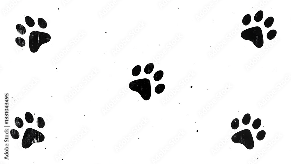 Four paw prints on a white background. Four paw prints on a white background.