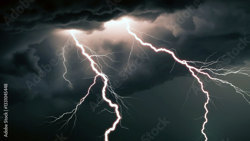 Dark clouds and lightning in the night sky. Seasonal thunderstorms and lightning

