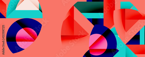 Abstract geometric artwork with interwoven angular and curved shapes, dynamic composition with smooth gradients and bold contrasts