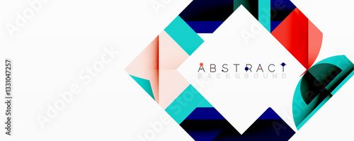 Abstract geometric artwork with interwoven angular and curved shapes, dynamic composition with smooth gradients and bold contrasts