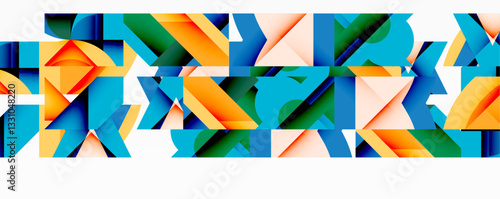 Abstract geometric composition with interlocking circular and angular shapes, featuring smooth gradients and sharp contrasts on a white background