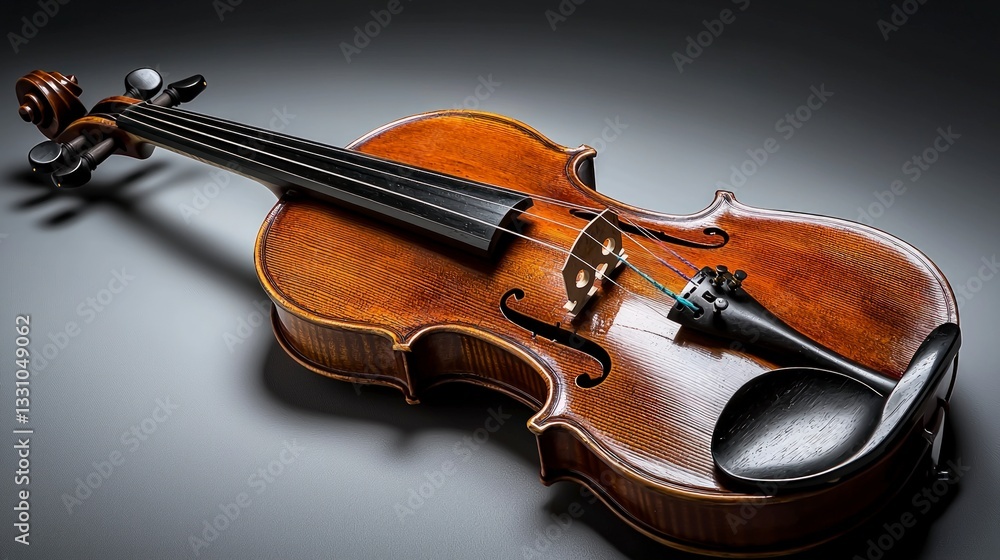 Fototapeta premium Exquisite Violin Polished Wood Intricate Carvings Musical Instrument