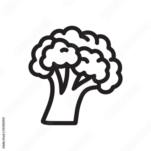 A black and white drawing of a broccoli icon illustration design.