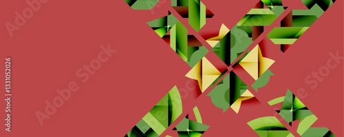 Abstract geometric artwork with interwoven angular and curved shapes, dynamic composition with smooth gradients and bold contrasts