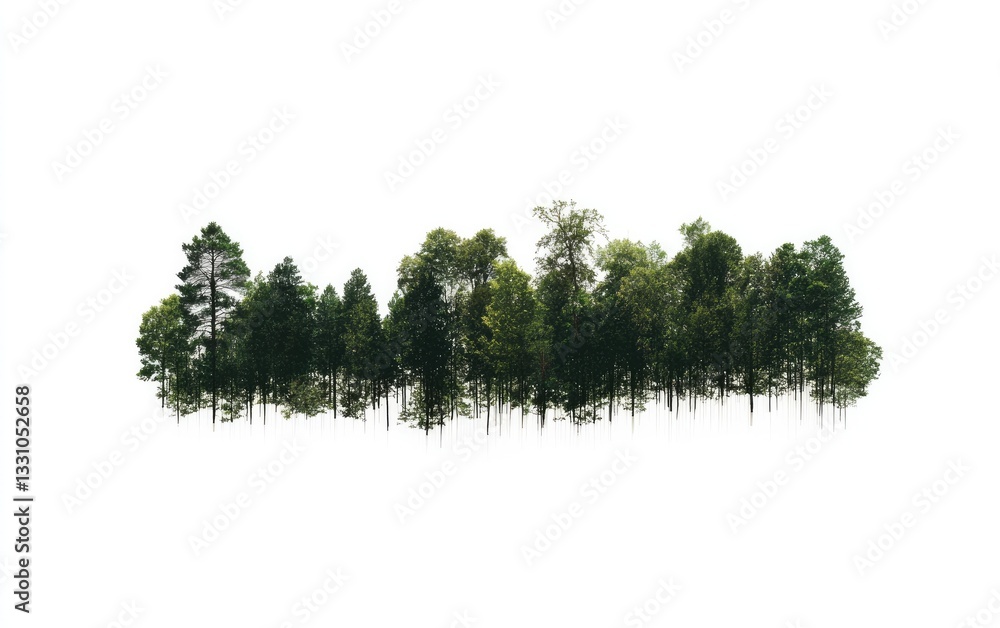 Fototapeta premium Green Forest Trees Isolated On White Background