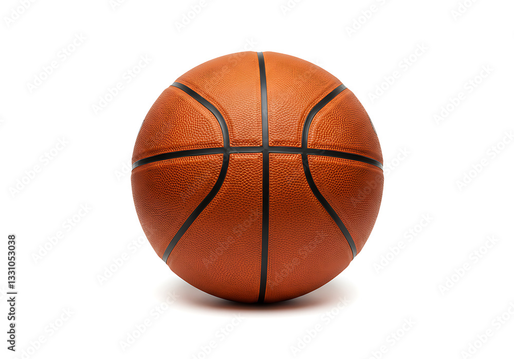 Fototapeta premium Classic Orange Basketball on White Background: A Detailed Close-Up View of a Leather Basketball