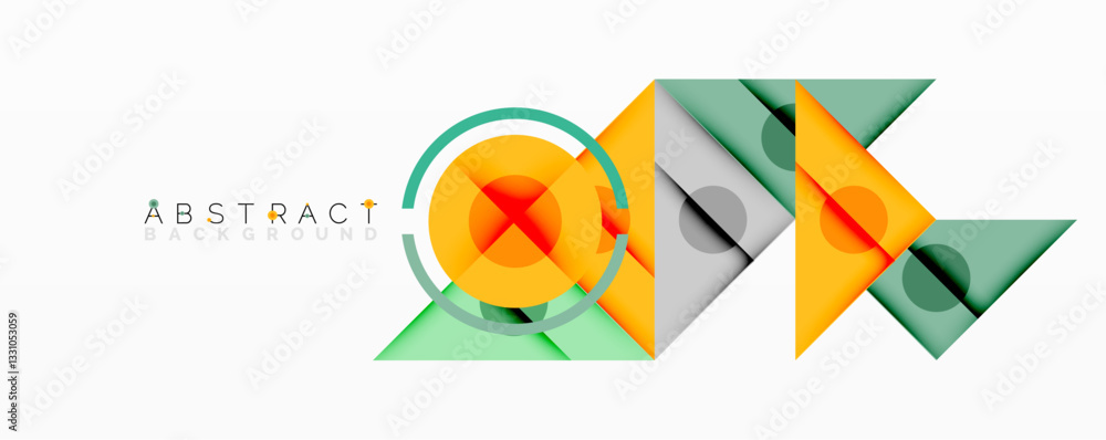 Abstract geometric composition with overlapping triangles, circles, and gradients, featuring a central circular design with text Abstract geometric composition with overlapping triangles, circles, and gradients, featuring a central circular design with text