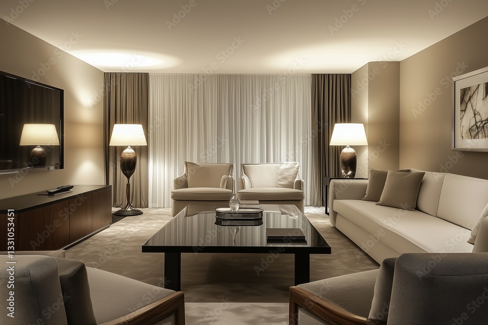 Fototapeta premium A minimalist white bookshelf with clean lines, stacked with books and plants.