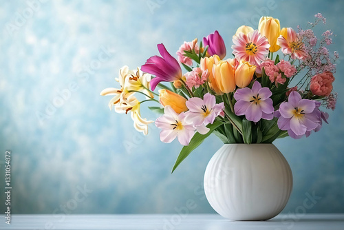 Wallpaper Mural A beautiful bouquet of pastel spring flowers in a white vase, perfect for Mother's Day or International Women's Day celebrations, evoking freshness and tranquility. Torontodigital.ca