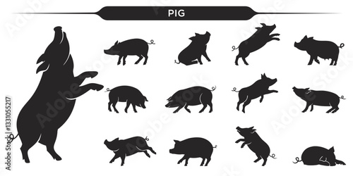 Collection of various pig silhouettes in different poses