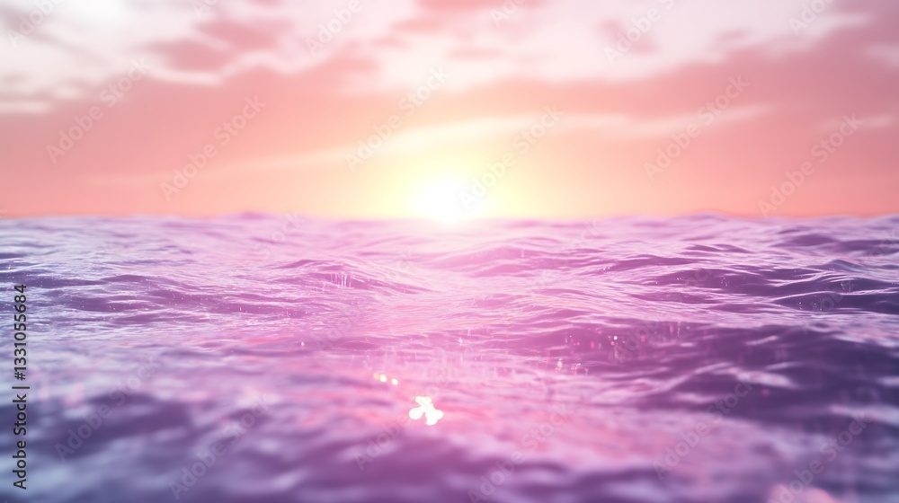 Fototapeta premium Serene sunset reflecting on calm ocean waves in soft pastel hues.