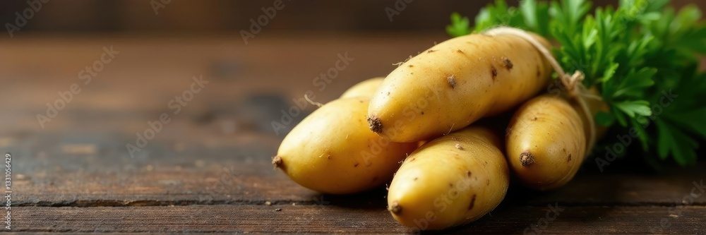 Bundle of freshly picked potatoes tied with twine, agriculture, produce Bundle of freshly picked potatoes tied with twine, agriculture, produce