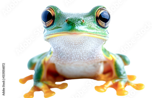 green tree frog on white background