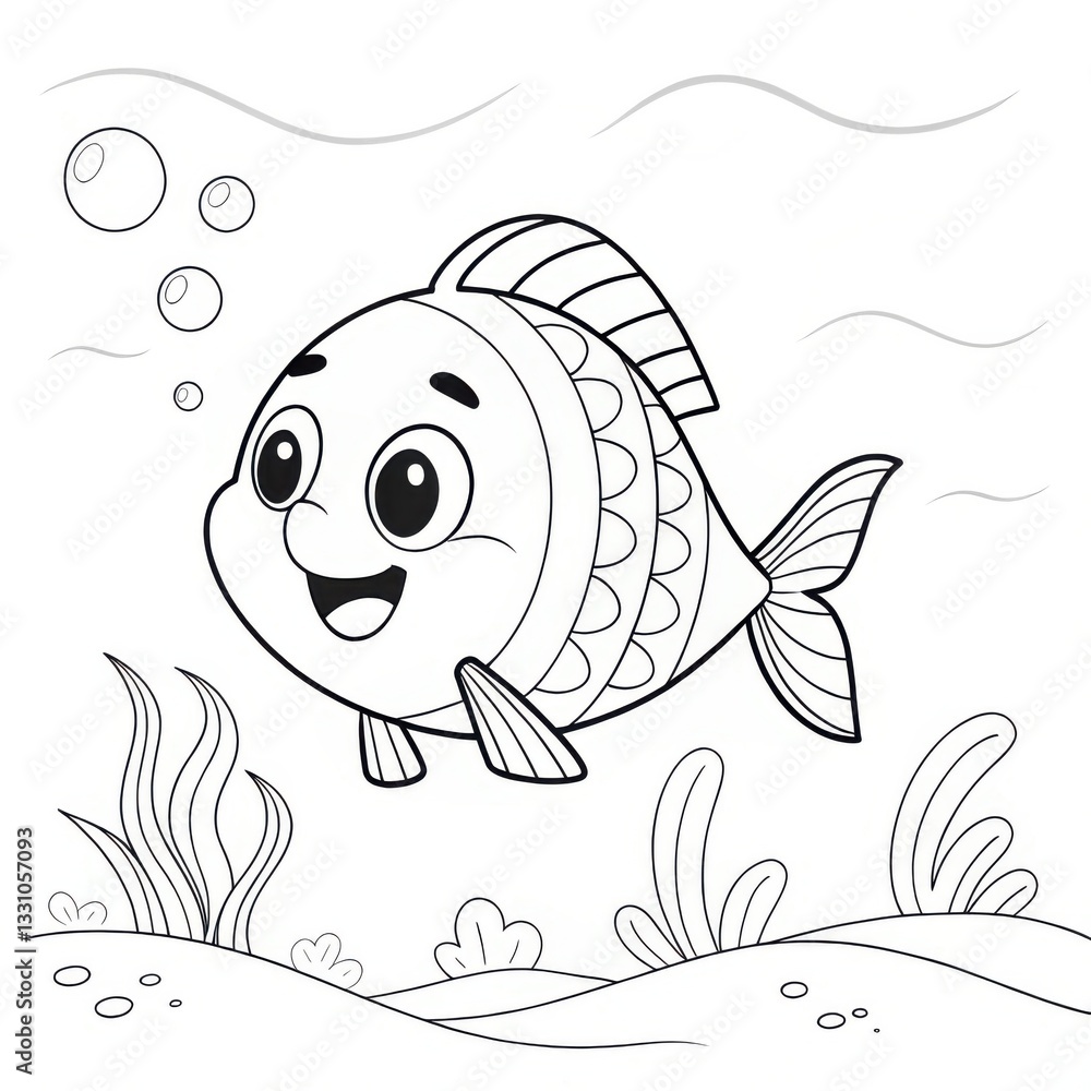 Cute fish swimming in the ocean coloring page for kids underwater scene engaging design fun concept Cute fish swimming in the ocean coloring page for kids underwater scene engaging design fun concept
