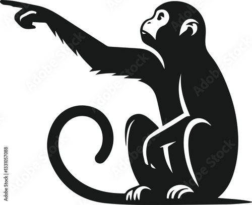 silhouette of a black monkey pointing at something in the distance animal vector