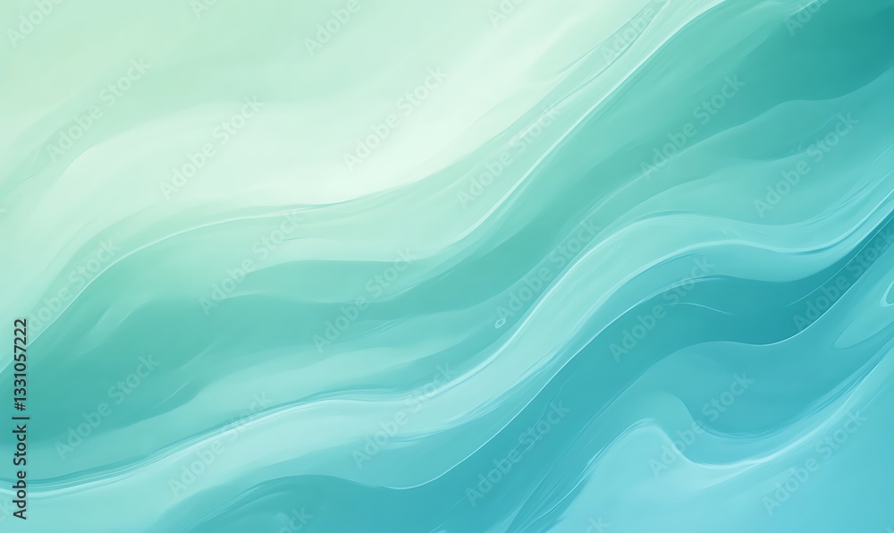 Fototapeta premium Fluid abstract waves in soft blue and green tones create a soothing, serene background.