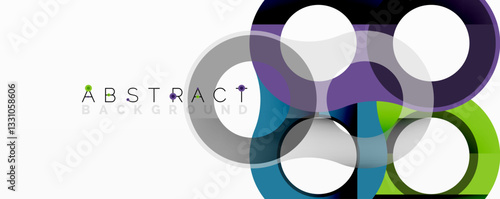 Abstract geometric pattern with interlocking circular and tubular shapes featuring smooth gradients, sharp contrasts, and dynamic layering