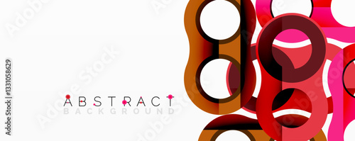 Abstract circle element composition with overlapping circular and tubular shapes featuring smooth gradients, transparency effects, and dynamic layering