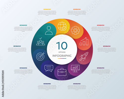 Circle shape infographic chart template with 10 options.