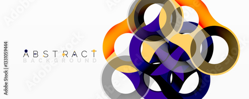 Abstract geometric pattern with interlocking circular and tubular shapes featuring smooth gradients, sharp contrasts, and dynamic layering