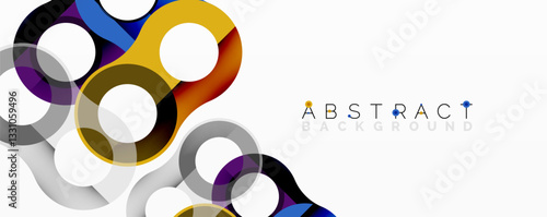 Abstract geometric pattern with interlocking circular and tubular shapes featuring smooth gradients, sharp contrasts, and dynamic layering