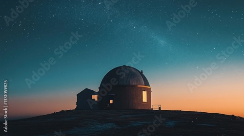 Night Observatory on Hilltop under Starry Sky