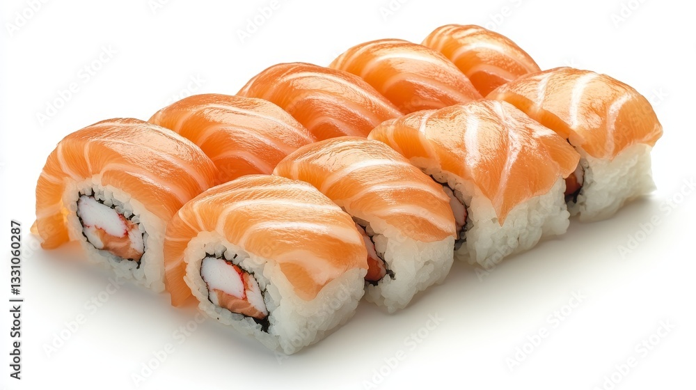 Close up of philadelphia uramaki roll featuring salmon, cucumber, cream cheese, masago and rice on a dark surface Close up of philadelphia uramaki roll featuring salmon, cucumber, cream cheese, masago and rice on a dark surface