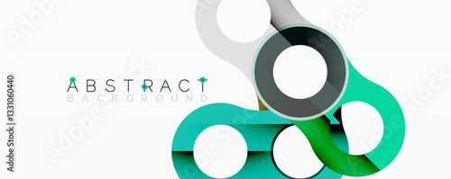 Abstract geometric pattern with interlocking circular and tubular shapes featuring smooth gradients, sharp contrasts, and dynamic layering