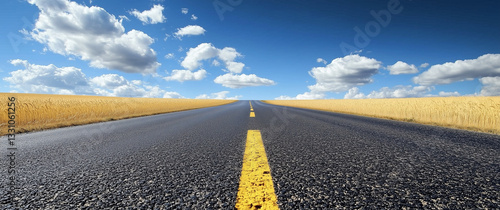 country side road between wheat corps sunflower agriculture