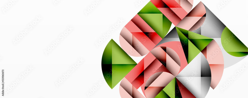 Obraz premium Modern abstract composition with layered circles and angular segments featuring gradients, transparency effects, and a structured geometric layout