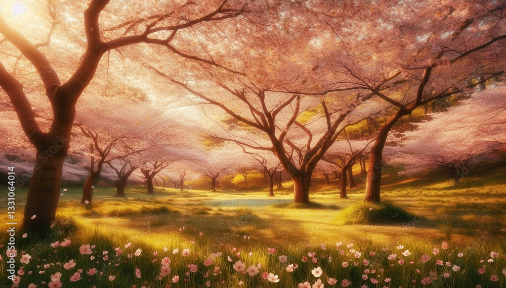 Naklejka premium Mystical Forest: Sunlight Filtering Through Ancient Trees.