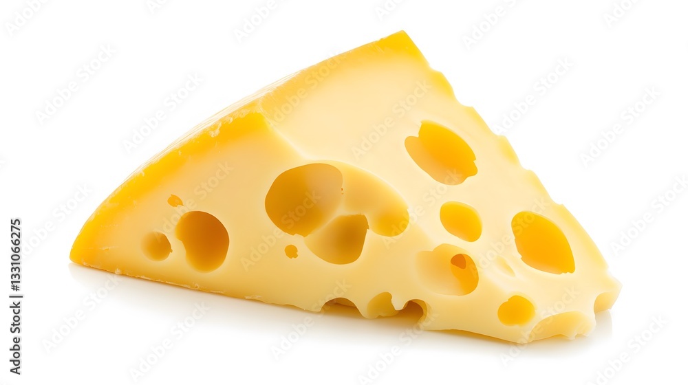 A delicious slice of cheese, on a white background A delicious slice of cheese, on a white background