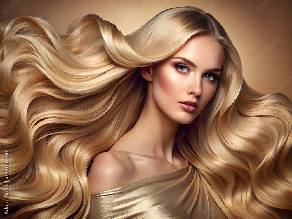 Obraz premium Golden Flowing Hair – Luxurious Beauty Photography