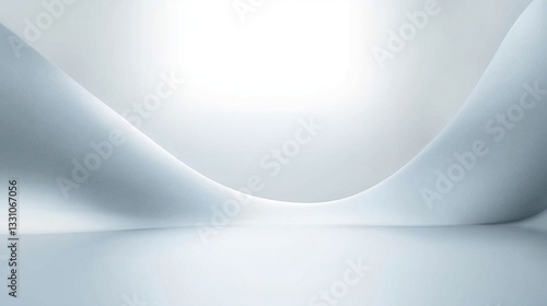 Light Gray Background with White Gradient and Soft Reflection. Blurred Light and Shadow Effects in Light Blue Tone. Minimalist Style with Large Blank Space for Text or Product Display. High-Resolution