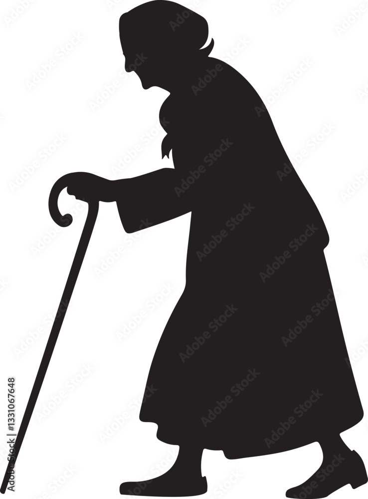 old women walking with stick silhouette design vector art illustration old women walking with stick silhouette design vector art illustration