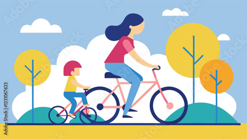 Happy Mother's Day! Mom and Child Bicycle Ride: A Sweet Flat Vector Illustration Perfect for Cards, Social Media, and Website Designs. Celebrate the special bond between mother and