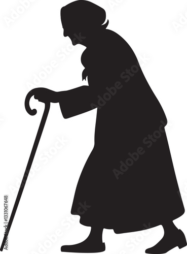 old women walking with stick silhouette design vector art illustration