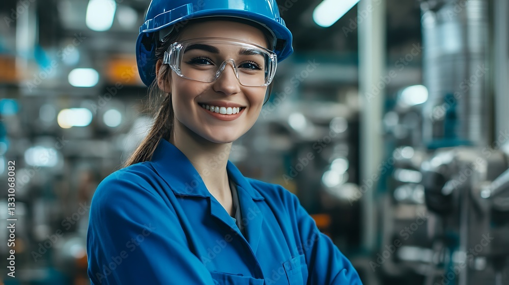 Confident Female Engineer in Industrial Setting Confident Female Engineer in Industrial Setting