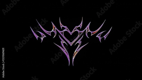 Neotribal heart shape y2k aesthetic,chrome sigilism rotate 3d animation