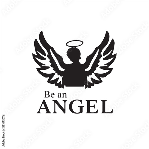 Timeless and elegant black and white vector silhouette logo for Be an Angel Day.  The design employs geometric shapes and clean lines against a white background, prioritizing balance, symmetry