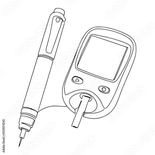 Diabetes Line Art – Minimalist Insulin Pen and Blood Sugar Monitor Designs