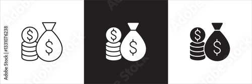 Money business icon. Finance icon. Money cash symbol. Icons design compatible for balance, financial, dollar, wealth, asset, earning, payment, salary. Vector illustration.