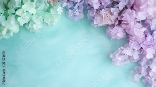 Wallpaper Mural Pastel hydrangeas arranged on a light teal background Torontodigital.ca