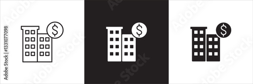 Company asset value icon. Asset price icon. Icon design compatible for building, warehouse, business resource, company property, finance, financial, wealth. Vector illustration.