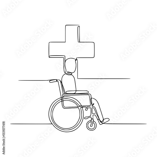 Inclusive Health Line Art – Minimalist Wheelchair and Medical Cross Designs | Wheelchair isolated on white background