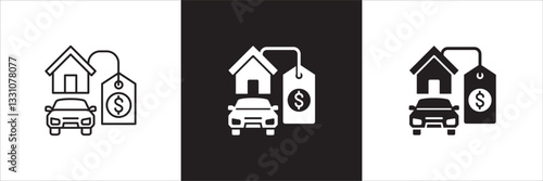 Company asset value icon. Asset price icon. Icon design compatible for car dealer, real estate, rental, business resource, company property, finance, financial, wealth. Vector illustration.