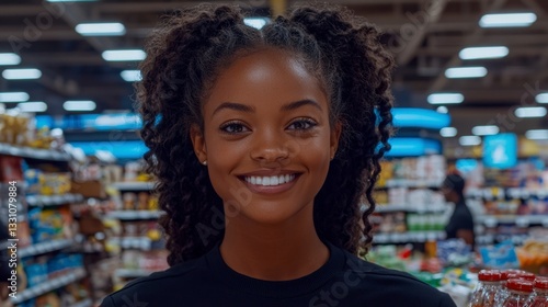 Happy African American Supermarket Employee Smiling