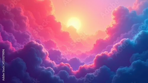 Obraz na płótnie A vibrant artistic wallpaper depicting a dreamy sunset with colorful clouds in shades of pink, purple, and blue. w salonie