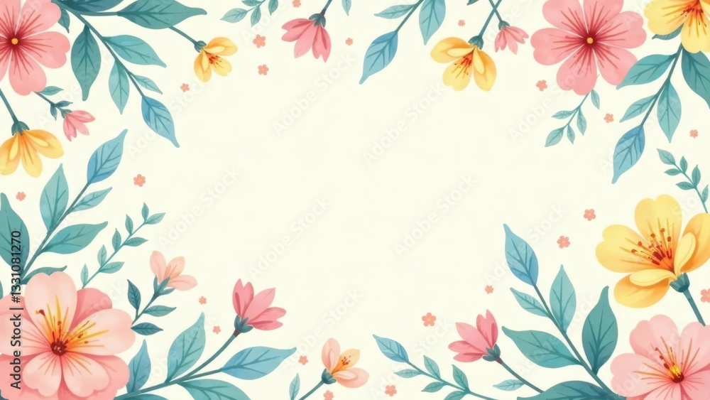 A Delicate Floral Frame with Pastel Hues and Softly Rendered Blooms, Perfect for Springtime Greetings or Elegant Invitations A Delicate Floral Frame with Pastel Hues and Softly Rendered Blooms, Perfect for Springtime Greetings or Elegant Invitations
