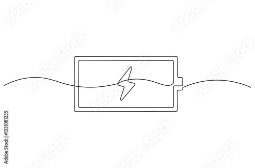 Continuous one line drawing of battery charging. Single line drawing illustration of battery charging symbol. Electricity energy concept vector art. Doodle line illustration.